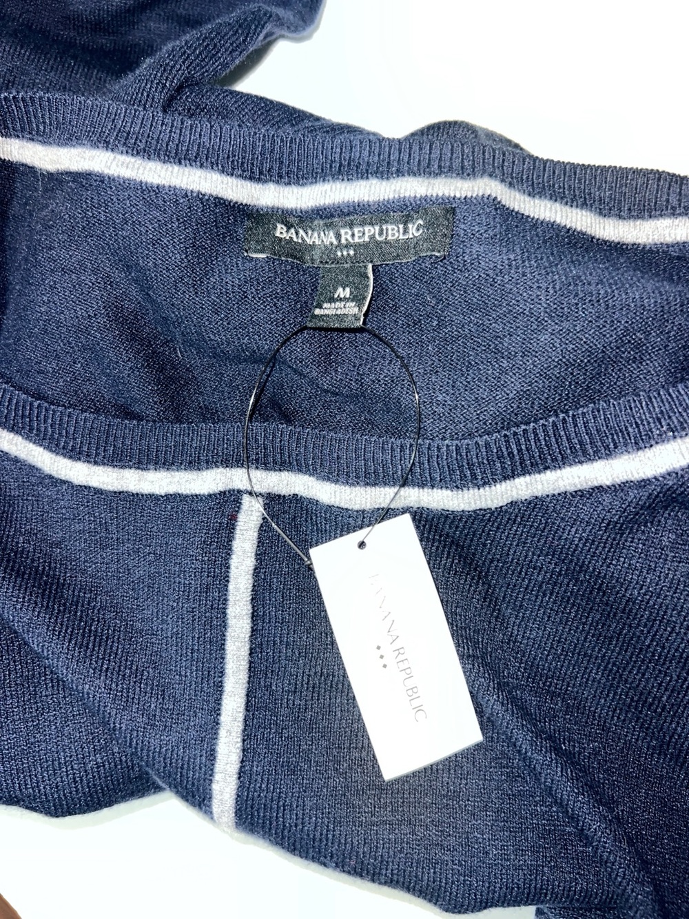 NWT Banana Republic Navy Blue Tunic Sweater Medium Contrast Trim Seam Detail - Picture 10 of 11